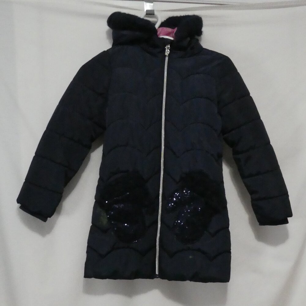 BARBIE | medium (7-8) | Hooded Long Puffer Coat W/ Sequins | NOTE: Paint Spots!